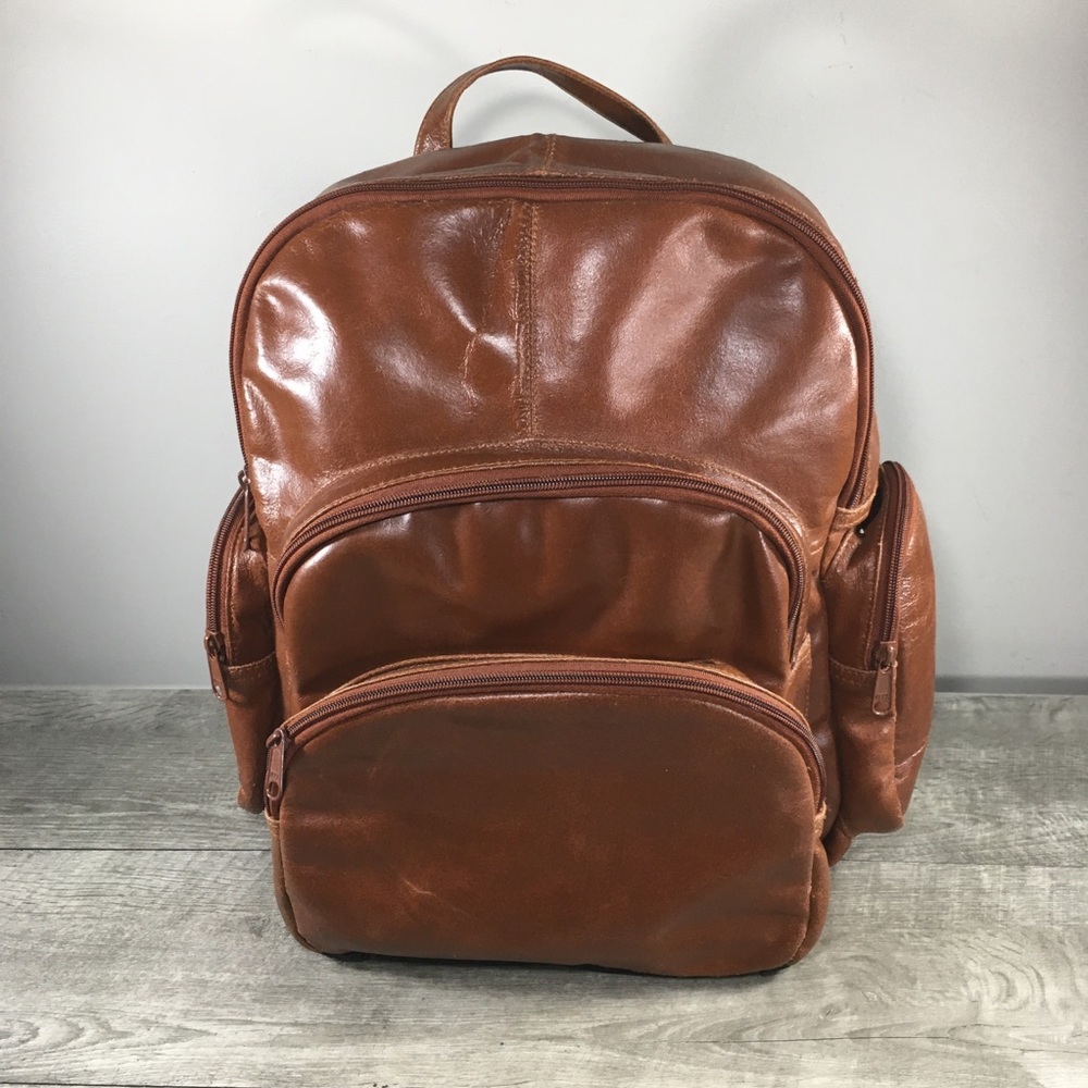 Wilsons Brown Leather Book Pack Camping School Day Knapsack Backpack Carry On